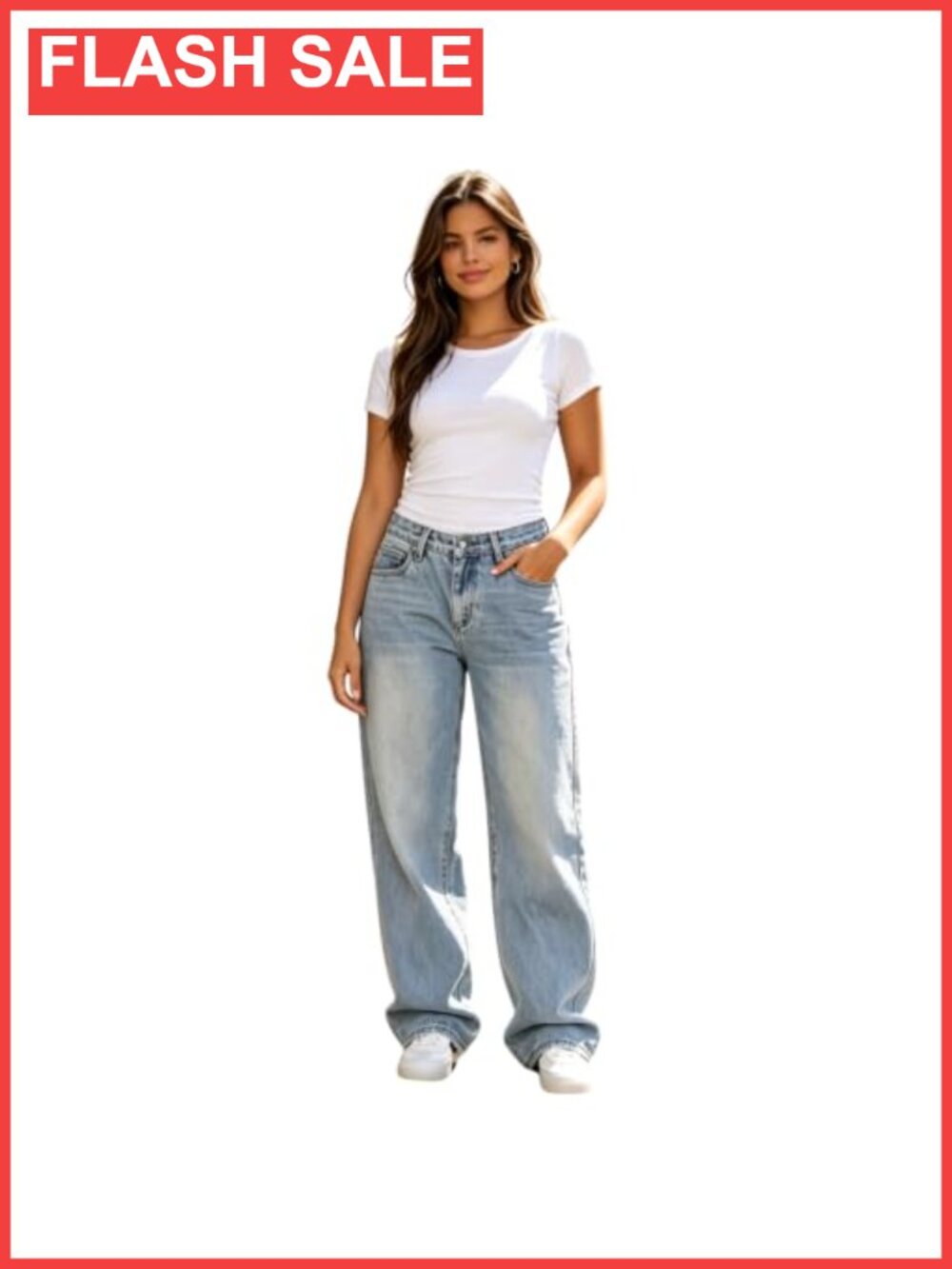 Womens Mid Rise Straight Leg Baggy Denim Jeans Y2K Retro Streetwear